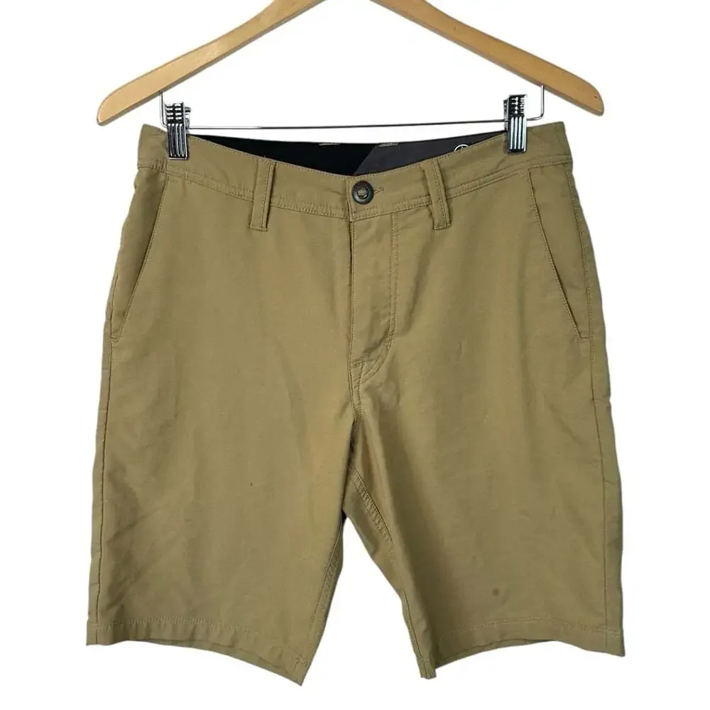Volcom Surf Turf Tan Shorts 2 Way Stretch Flat Front Hybrid Casual 28